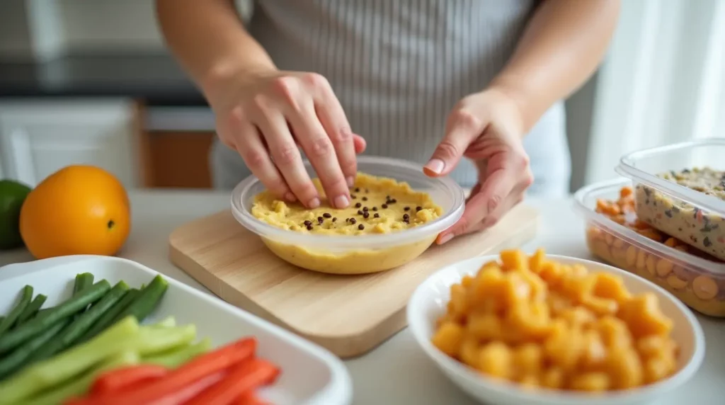 Préparation en lot pour bébé, avec des portions dans des boîtes de conservation, idéal pour les parents pressés