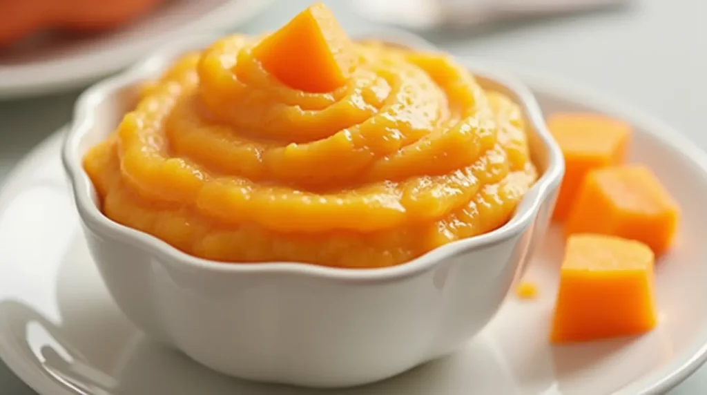 Purée de carottes maison pour bébé, facile à préparer et idéale pour commencer la diversification alimentaire.